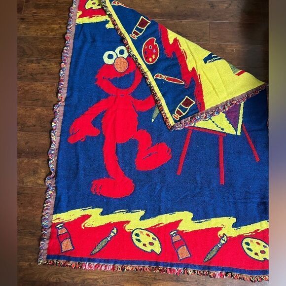 VINTAGE NORTHWEST COMPANY “ELMO PAINTING BIG BIRD” TAPESTRY THROW 56”X40”~RARE* - Picture 2 of 4